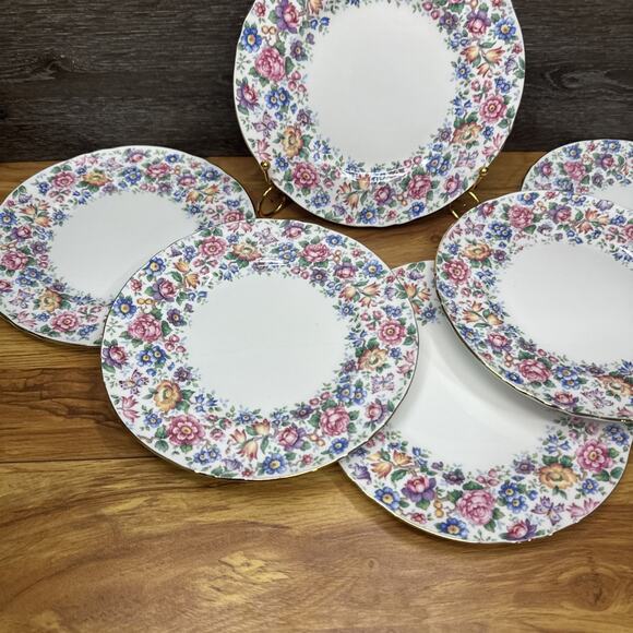 Staffordshire, Springtime | Replacements, Ltd Crown Staffordshire England Springtime Salad Plate 8-1/4” Floral Chintz~set Of 6